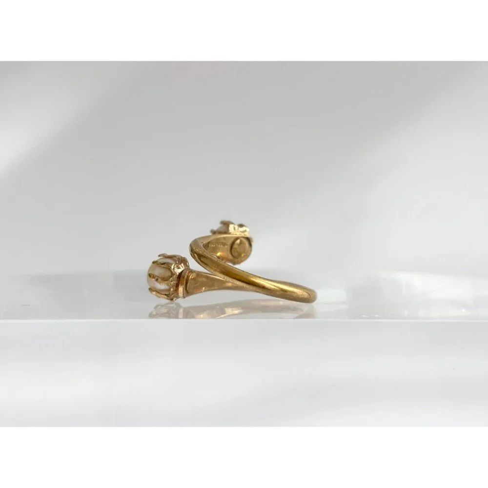 Faux Pearl Wrap Adjustable Gold Toned Costume Jewelry Vintage Ring - sz 4.25 - Picture 8 of 16